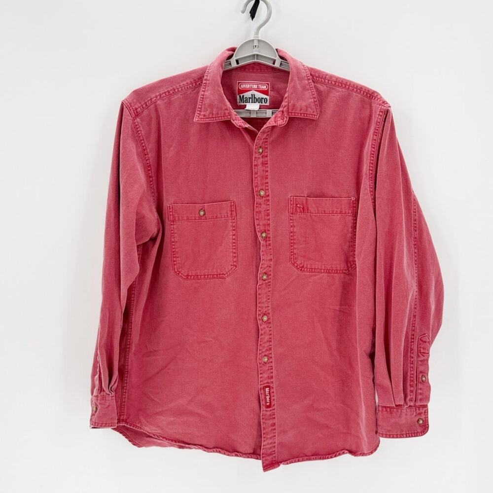 vintage Marlboro Adventure Team dull red cotton button down shirt size L 90s